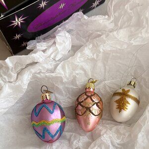 Christopher Radko Glass Easter Egg Ornaments Set of 3 Trio w Box